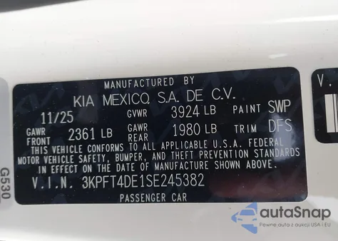 2025 Kia K4 Lx z USA, uszkodzony, nr VIN 3KPFT4DE1SE245382